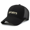 Men's black breathable mesh baseball cap with embroidered sports logo and curved brim - Sport Embroidery Black