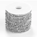 Silver stainless steel satellite chain with metal beads on white spool for jewelry making - 0.3mm Wire/1.0mm Width/1.7mm Bead / Steel
