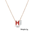 Rose gold titanium necklace with red enamel H-letter pendant, size 10.5mm by 8mm - 8803 Rose Gold Red