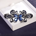 Vintage silver butterfly hair clip with deep blue crystals and hollow rhinestones - Navy Blue Butterfly Small 6.8cm