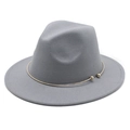 Detail of grey wool fedora hat featuring a stylish gold metal ring and spherical accents - M (56-58cm) / Light Gray