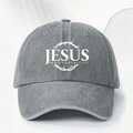 Casquette de baseball en coton gris délavé avec imprimé Jesus et épines, réglable - Gris