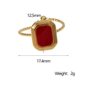 Detailaufnahme des goldenen quadratischen Rings mit roter Emaille und Maßen 12,5mm x 17,4mm - Rot (JR669)
