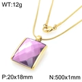 Gold stainless steel snake chain necklace featuring a faceted purple glass square pendant - Gold 20*18mm Purple (KN292791-GC)