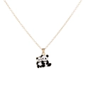 Fashionable golden necklace featuring a cute panda pendant with black and white enamel - Panda with Cub Style (A3315-3)