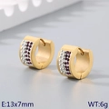 Golden stainless steel huggie earrings with purple and white rhinestones, 13x7mm size - Gold Base + Purple & White Rhinestone (KE118341-TGD)