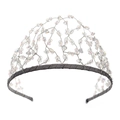Bridal crystal beaded headband with silver wire mesh and fabric wrapped band - White