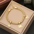 Bracciale a sfere dorate con ciondoli a forma di elefante, cuore e stella in scatola - Stile 2 Stella Elefante Cuore