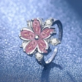 Silver flower ring with pink marquise crystals and sparkling adjustable band - Plum Blossom Ring Ljz-206 / Adjustable Open