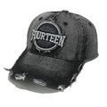 Détail de la casquette de baseball en jean délavé avec broderie FOURTEEN vintage - M (56-58cm) / Noir
