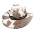 Dettaglio del cappello da cowboy con trama muccata e fibbia in metallo a forma di toro - Parte Superiore a Cuore / Cachi