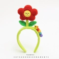 Cute green plush headband with large red flower and colorful caterpillar toy for girls - Sun Flower Red