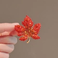 Elegant gold maple leaf brooch with red rhinestones for suits and coats - 271# Red Maple Leaf