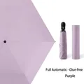 Automatic lightweight purple folding umbrella with matching storage sleeve - Purple (Non-Coated)