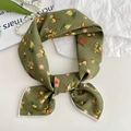 Floral dark green cotton linen neck scarf with elegant yellow flower patterns - Green Spring Flower