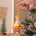 Handmade crochet Christmas tree charm in orange and yellow with a golden bell and bow - Christmas Tree Bell Pendant Model G (Orange-Yellow-White Layered)
