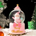 Palla di neve musicale rosa natalizia con Babbo Natale, pupazzo di neve e testo oro - Scatola Regalo di Natale con Cappello (2061 Serie Rosa) / 8cm Musica + Luce