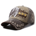 Vintage dark brown canvas baseball cap with embroidered Indian feather patch and distressed brim - M(56-58cm) / Coffee Brim