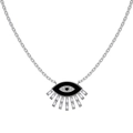 S925 sterling silver necklace featuring devil eye pendant with baguette cut cubic zirconia - 925 Silver / White Gold White Zirconia (DY190745-S-W-WH)