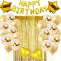 Golden Birthday Party Decoration Set with Happy Birthday Letter Balloons and Tinsel Curtain - Gold Birthday Set
