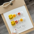 Colorful rainbow press-on toe nails with yellow smiley faces and cute flower patterns - Large L (B4)