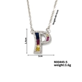 Silver-finish letter P pendant necklace with colorful cubic zirconia and sizing details - Letter P Style (N00445-5)