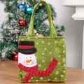 Green felt Christmas gift bag featuring a snowman design with red scarf and handles - Green Snowman Style