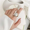 Artistic multi-layer wrap ring with 3D face relief in gold and silver finish - Face Relief Art Two-tone