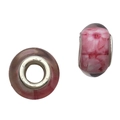 Pink glass charm beads with floral patterns and silver cores for DIY jewelry making - Pink Inner Flower Resin Cherry Bead