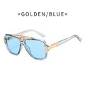 Retro square sunglasses with transparent blue frames and gold metal accents - Transparent Gold Frame Blue Lens