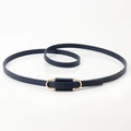 Minimalist deep blue slim leather waist belt with golden buckle for women dresses - Navy Blue