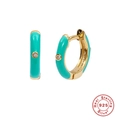 Detail of 925 sterling silver gold hoop earrings with turquoise enamel and zircon stones - Turquoise