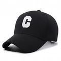 Classic black cotton baseball cap with white towel embroidery 'C' logo on the front - Adjustable / Black With White Embroidery