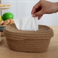 Boîte à mouchoirs en corde de coton tressé marron avec couvercle pour rangement chic - Style Corde de Coton