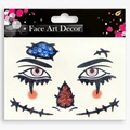 Face Art Decor sticker with blue sequins and black glitter stitches for party makeup - Halloween Joker Blue Rhinestone