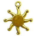 Antique gold sun pendant with curved radial rays for DIY earring and necklace jewelry - Round Sun (13569)