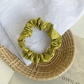 Olive green satin scrunchie with a soft silk luster and natural pleats for women - Olive Green
