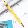Business stylus ballpoint pen with yellow aluminum barrel and rose gold trim details - Light Yellow