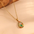 18K vergulde titanium ketting met hart- en druppelvormige kleurrijke kristallen bedels - Goud Waterdruppel Gekleurde Zirkonia (K309)
