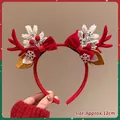 Christmas reindeer antler headband with red velvet bow, faux berries and snowflake decor - 56# Christmas Bow Snowflake Pine Cone - Red Antlers