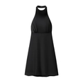 Detalle del diseño de cuello halter y la textura satinada suave del vestido corto negro - S / Negro
