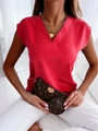 Close-up of a vibrant red women's V-neck blouse showing the premium fabric texture - S / Red