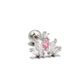 Silver crown ear stud with pink pear-shaped zirconia and secure screw back ball - Silver Crown