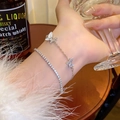 Elegant silver butterfly layered bracelet set with shimmering zircon and pearl details - S483 Silver