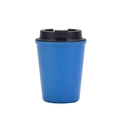 Portable double-layer blue wheat straw coffee cup with a minimalist black lid - Blue