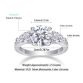 Three-stone S925 sterling silver ring with 2ct moissanite and cubic zirconia stones - US Size 7 / R13150 Moissanite 2 Carat+2 Stones