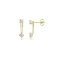 Detail view of gold geometric earrings with S925 silver needle and cubic zirconia - Gold White Rhinestone