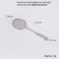 Mini silver tennis racket keychain in metal alloy with dimension details 8.1cm - Badminton Racket (Without Ring)