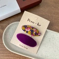 Floral fabric and purple velvet oval hair clips set for girls on elegant display - Purple Hair Clips (Set of 2)