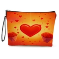 Orange gradient makeup bag with red hearts and rose patterns featuring black lanyard - Rose Heart Envelope (With Wrist Strap)